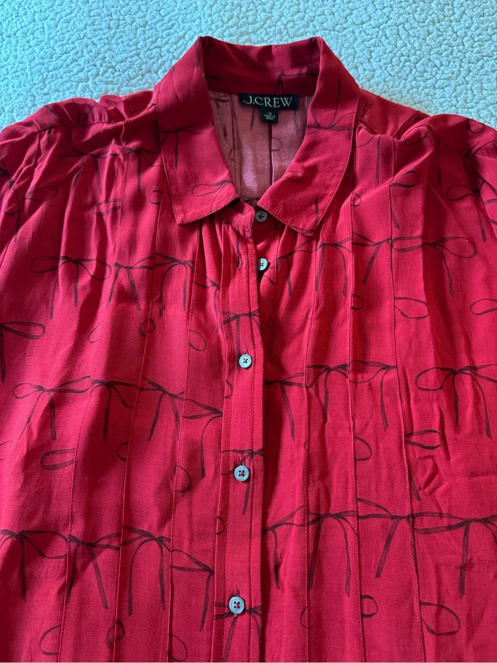 J.Crew Red Drapey Pleated Shirt-Dress in Bow Print Size 16